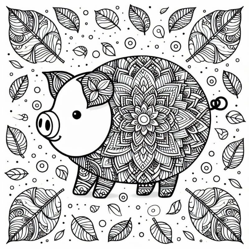pig mandala coloring page 