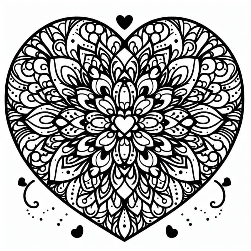 heart shape mandala coloring page 