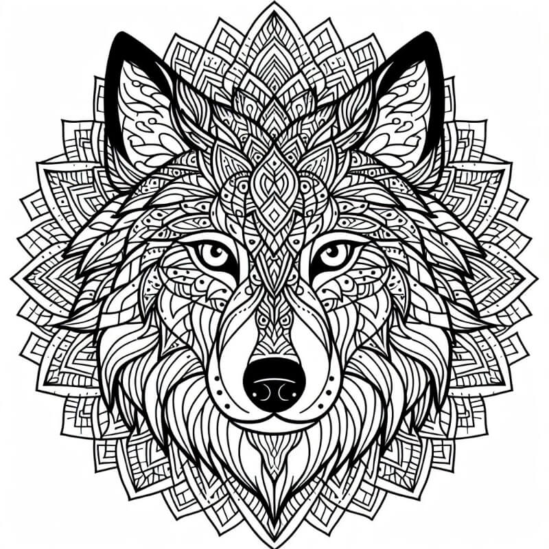 Wolf mandala coloring page 
