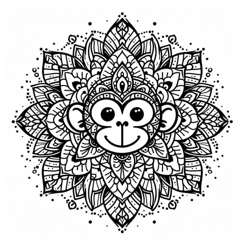 cute monkey mandala coloring page 