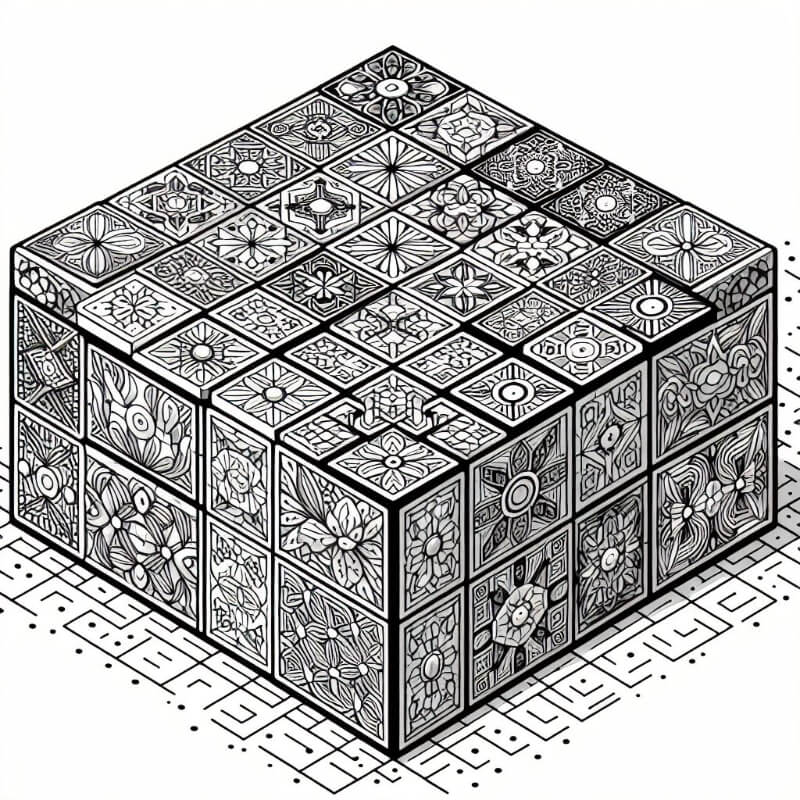 3d cubes mandala coloring page 