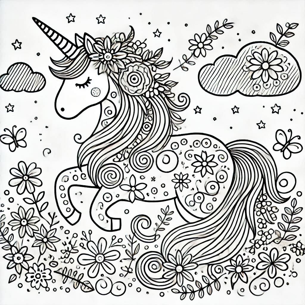 חד קרן פרחוני לצביעה חד קרן פרחוני לצביעה