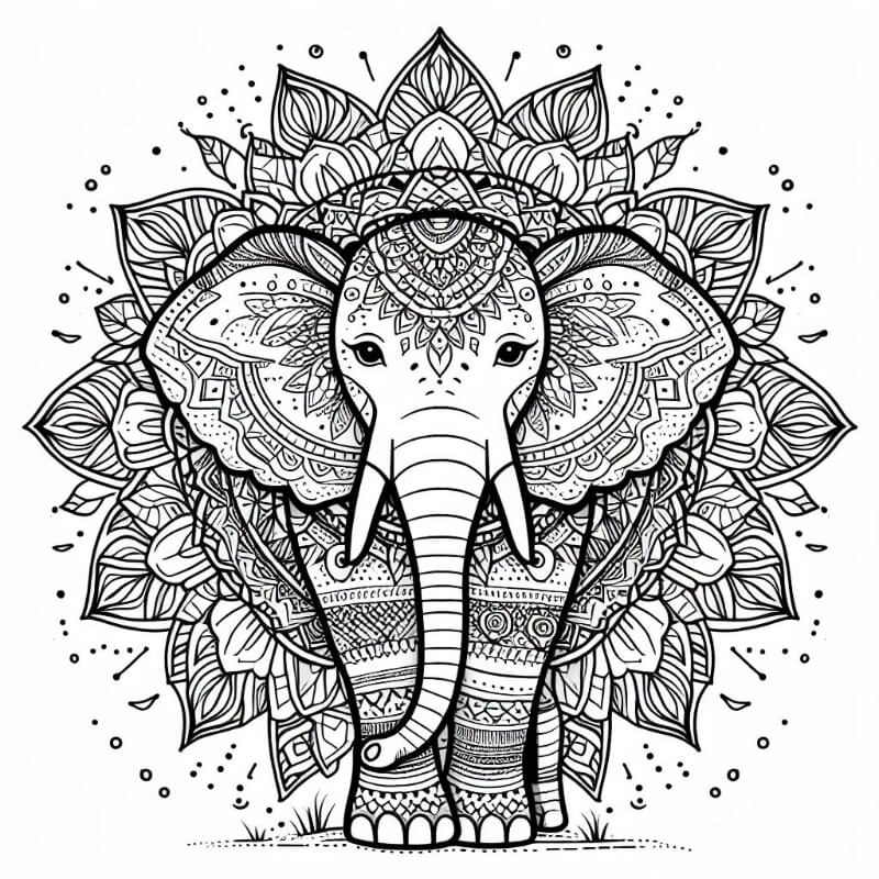 big elephant mandala coloring page 