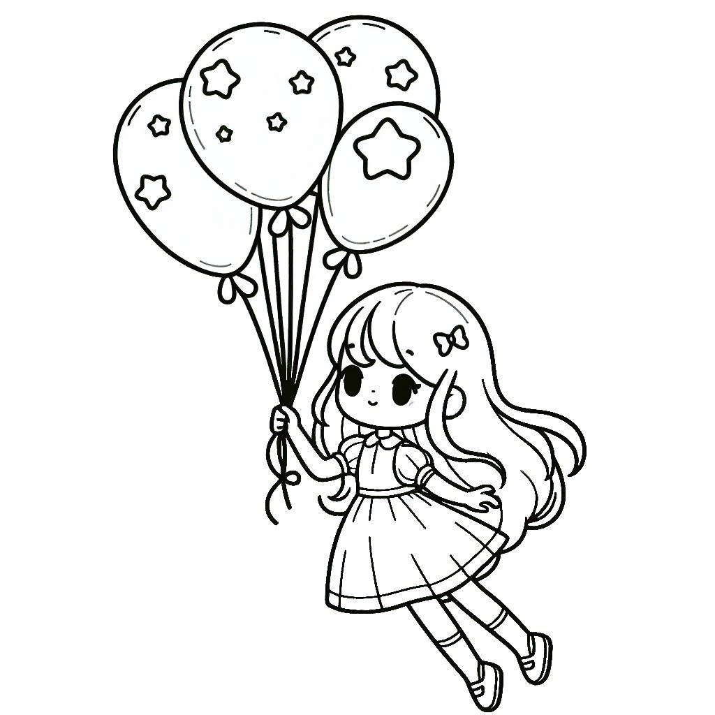 ילדה עם בלונים לצביעה ילדה עם בלונים לצביעה