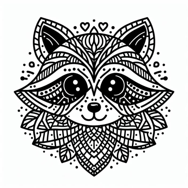 raccoon mandala coloring page 