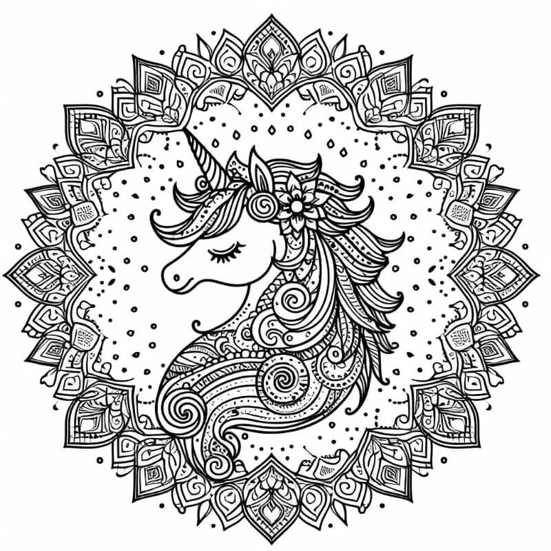 Unicorn mandala coloring page 