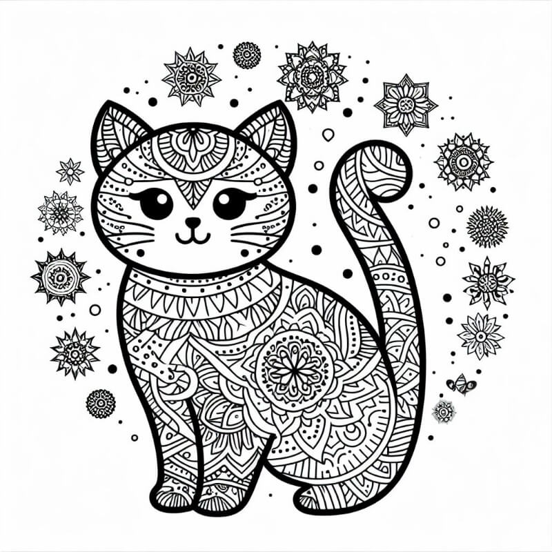 Cat mandala coloring page 