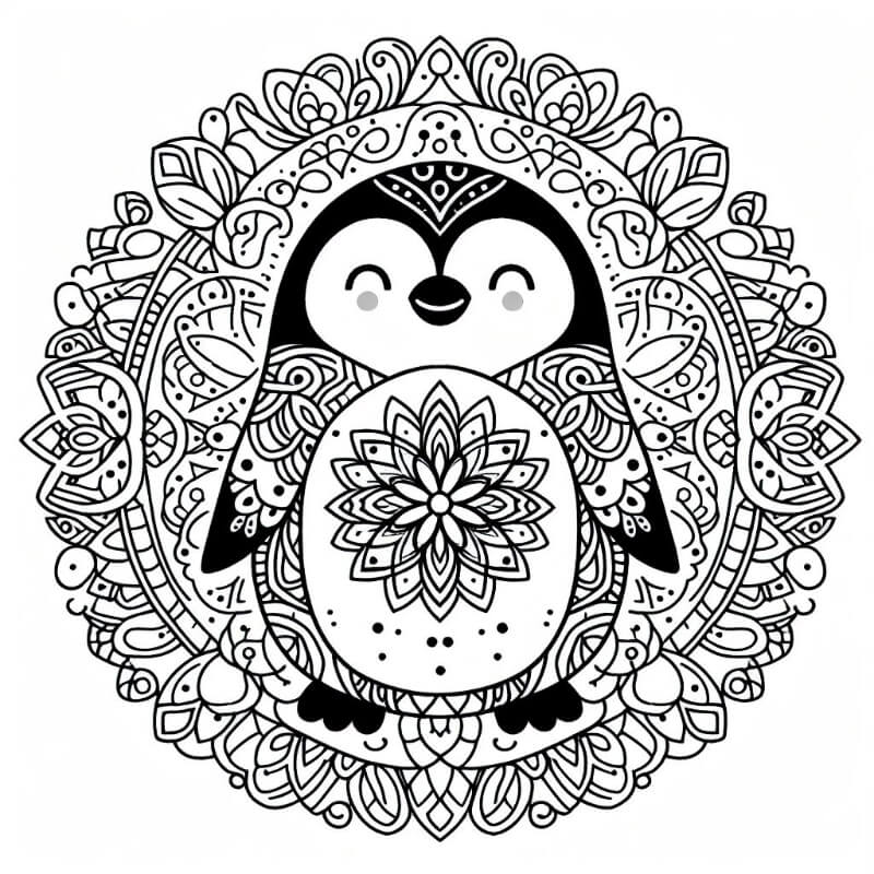 Penguins mandala coloring page 