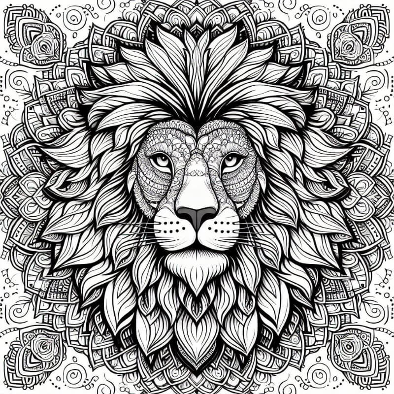 lion face mandala coloring page 