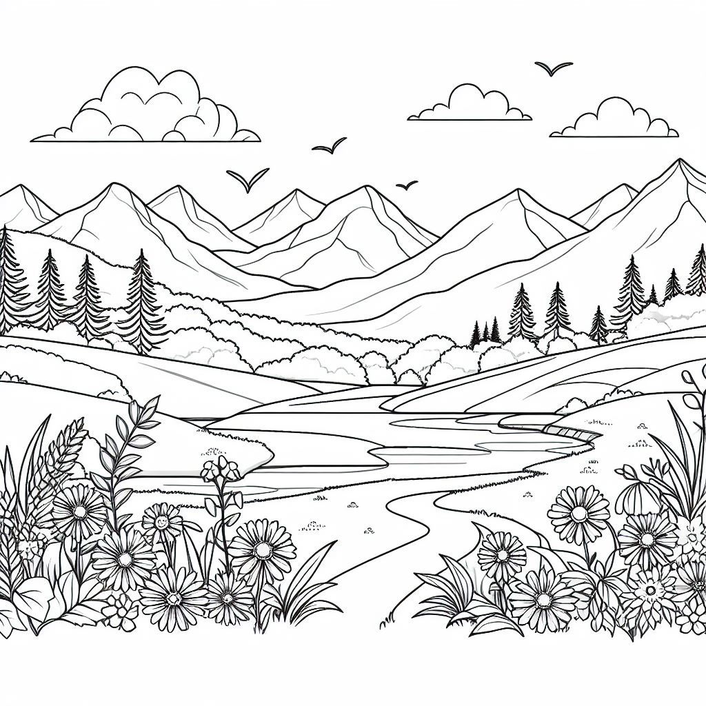 דף צביעה של נוף טבעי דף צביעה של נוף טבעי