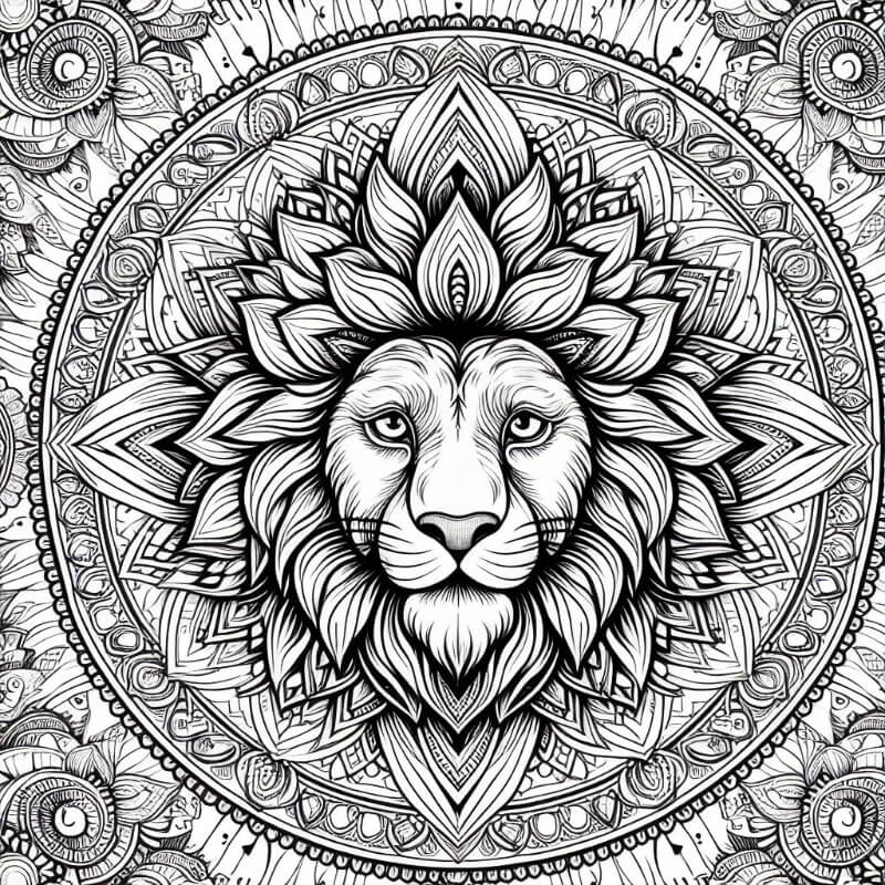 lions mandala coloring page 