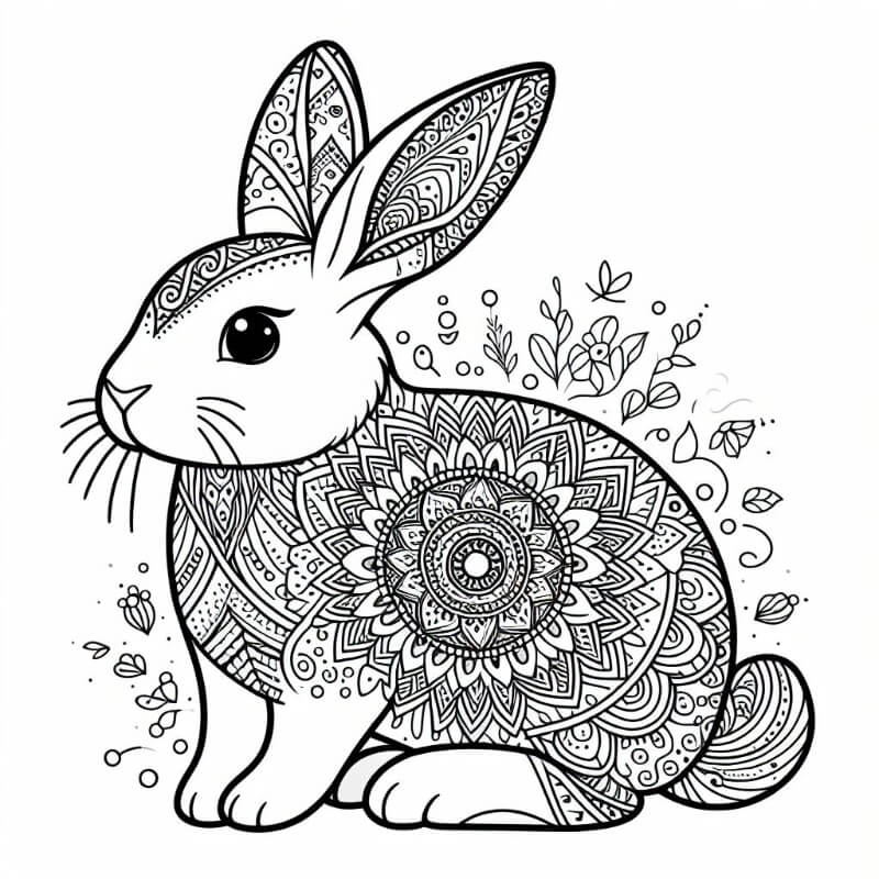 rabbit mandala coloring page 