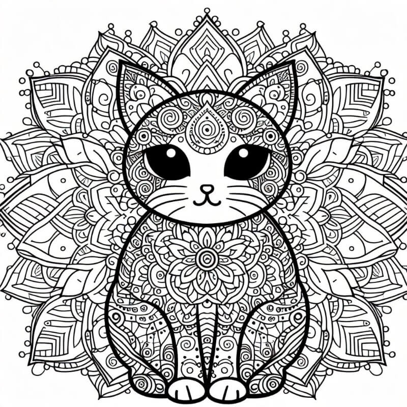 Cute Cat mandala coloring page 
