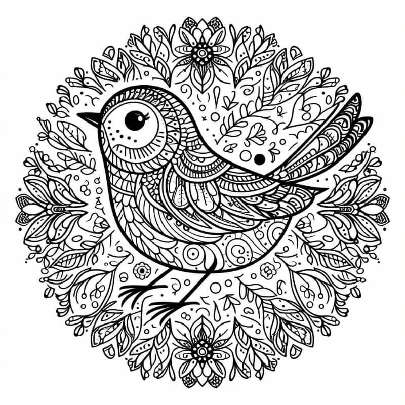 cute bird mandala coloring page 