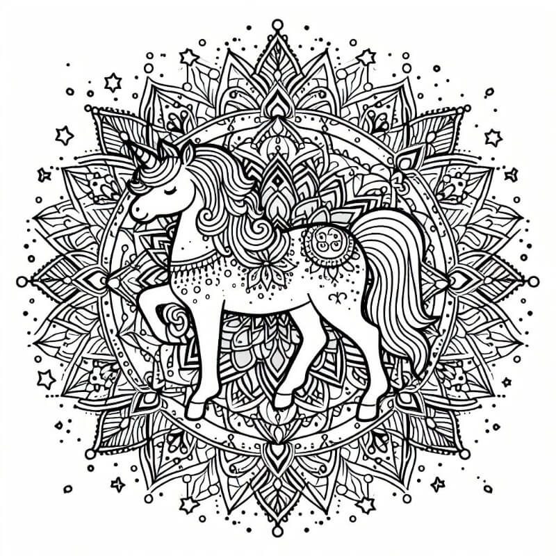 Cute Unicorn mandala coloring page 
