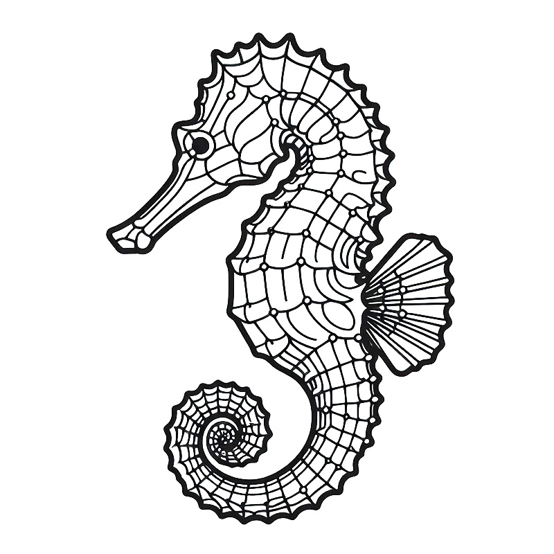 3D Sea Horse coloring page