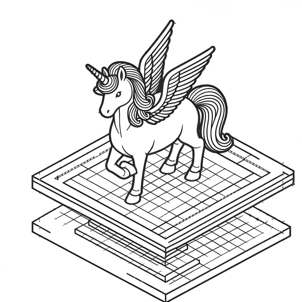 3D Unicorn with wings coloring page