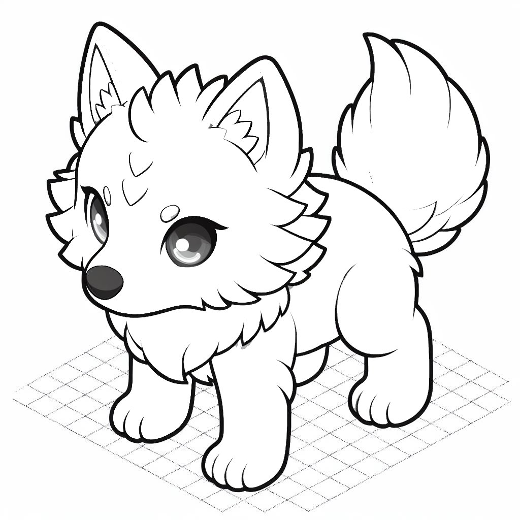 3D Wolf coloring page 