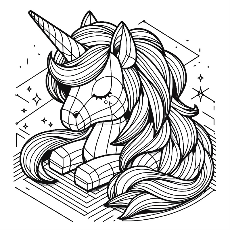 3D Beautiful Unicorn coloring page