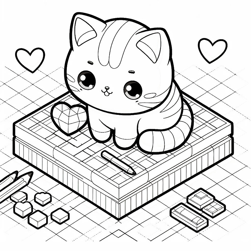 3D Cat coloring page 