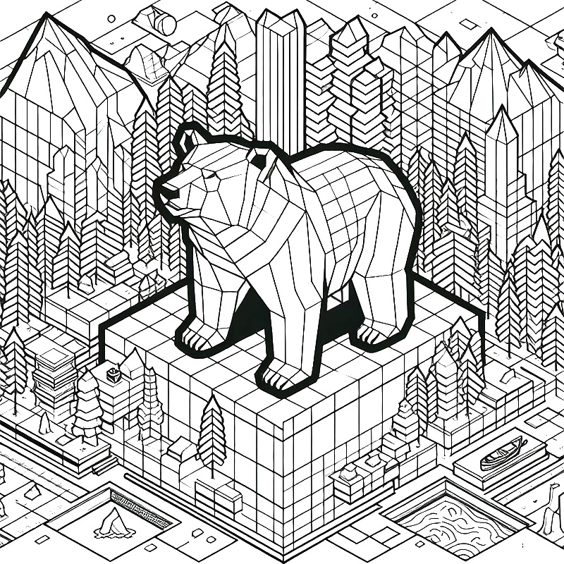 3D polar bear coloring page