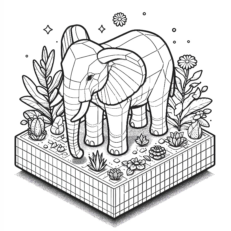3D Elephant coloring page 