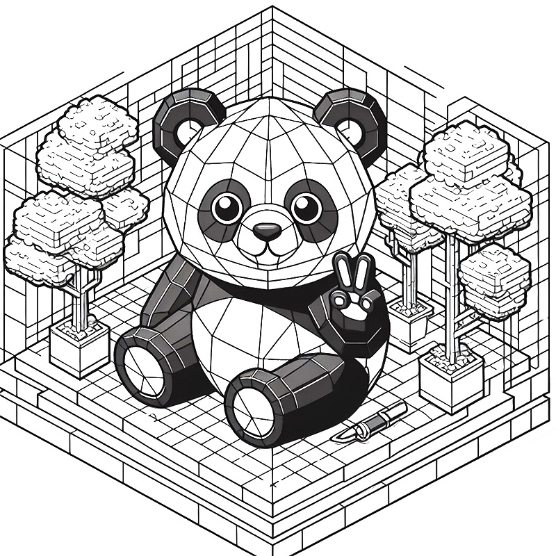 3D Panda coloring page 