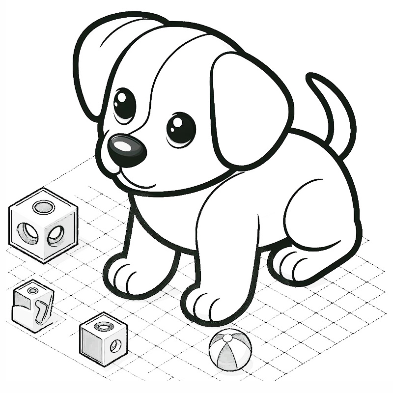 Beautiful 3d dog coloring page
