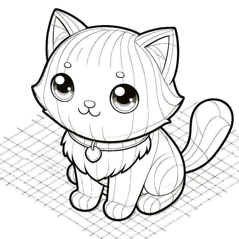 3D Cute Cat coloring page
