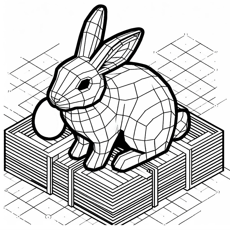 3D Bunny coloring page 