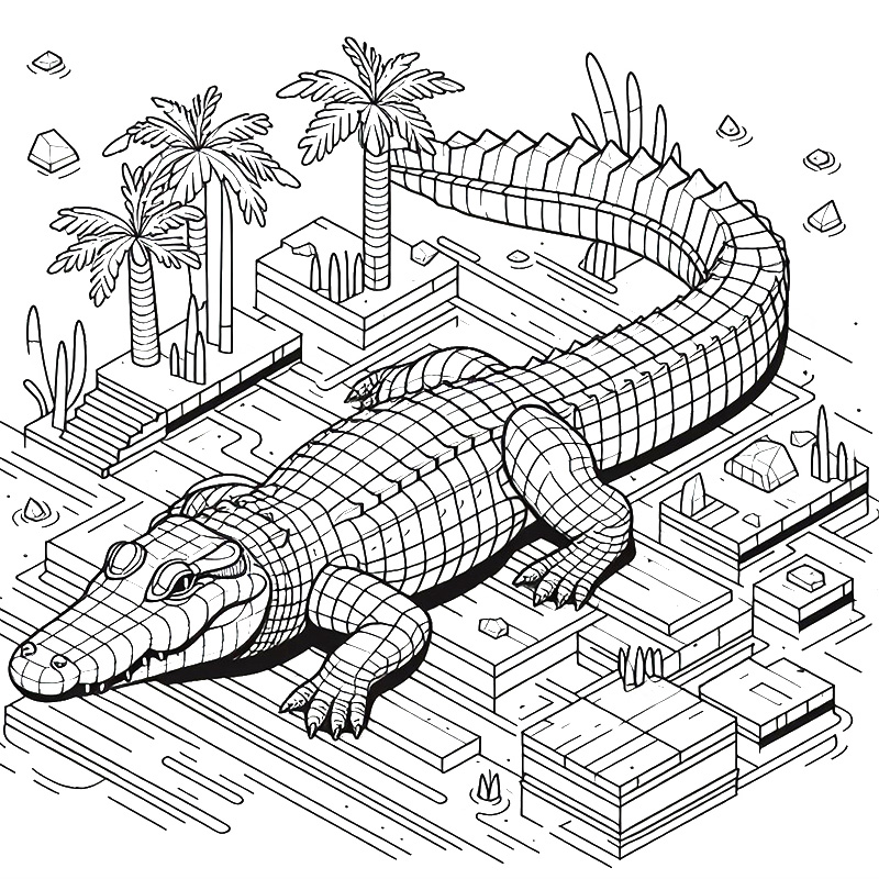 3D alligator coloring page 