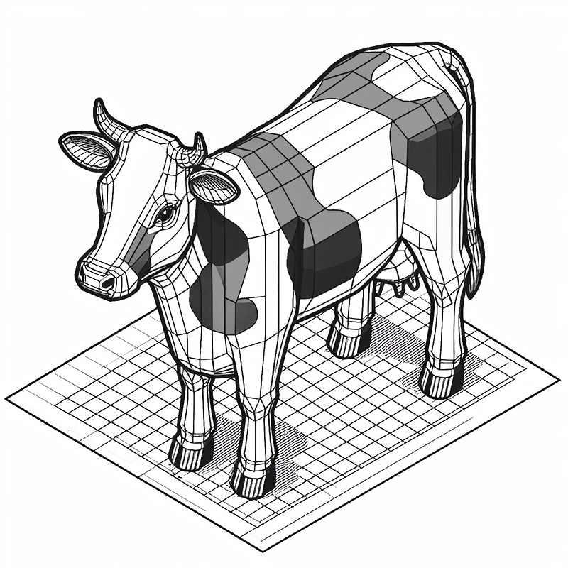 3D Cow coloring page 
