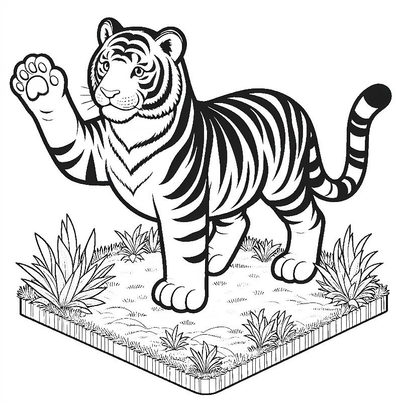 3D Tiger coloring page 