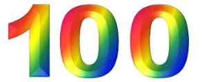 המספר 100 בעיצוב צבעוני