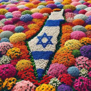 מפת ישראל פרחים כחול לבן