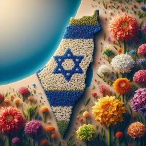מפת ישראל עם פרחים