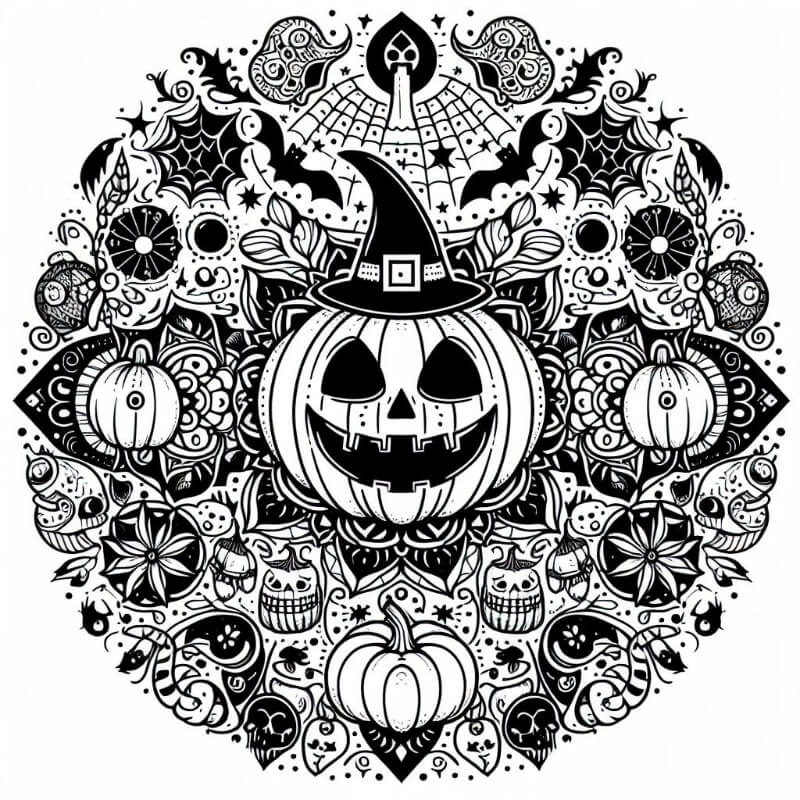 Halloween mandala coloring page 